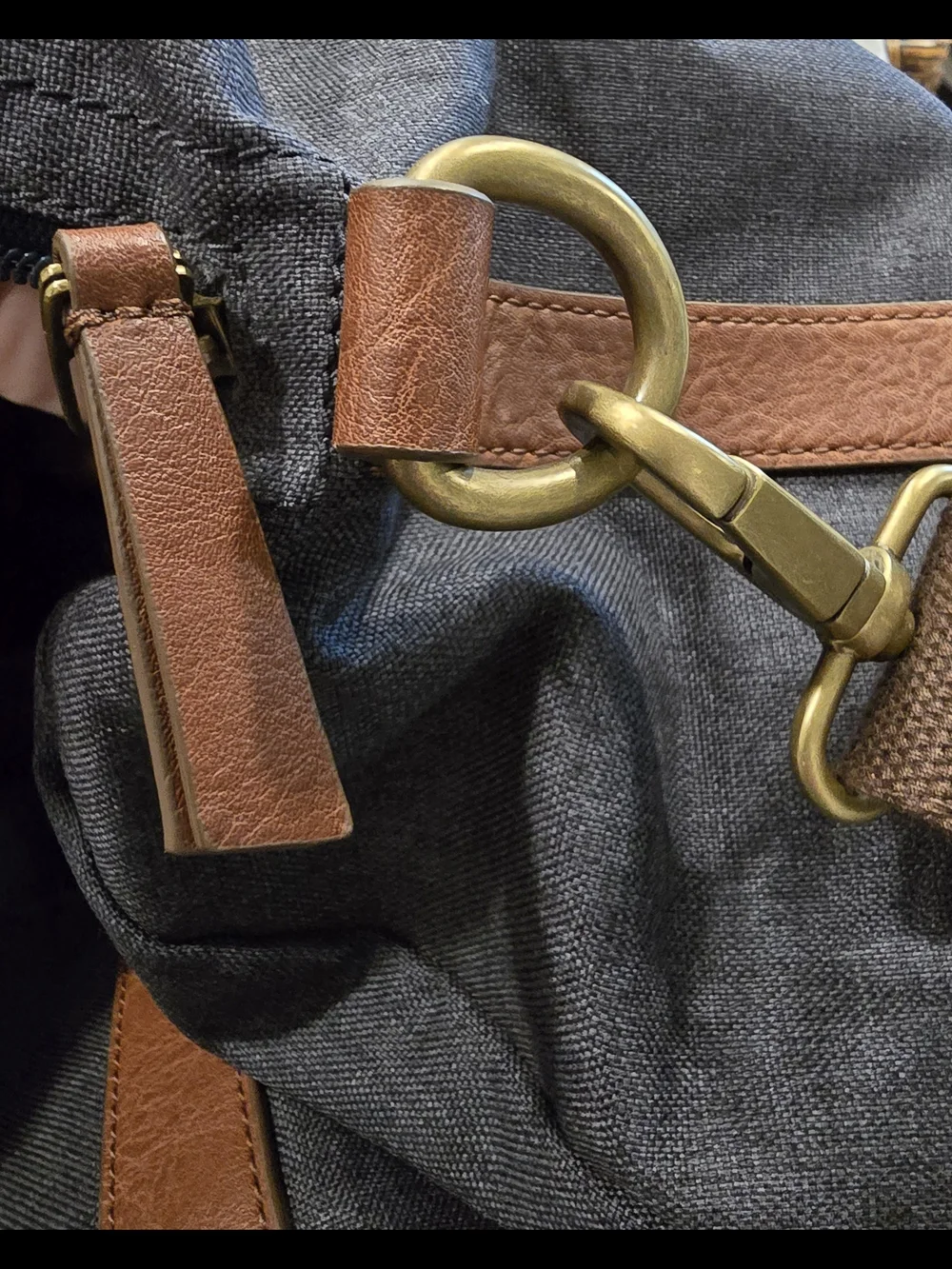 Fossil Men’s Denim Canvas & Brown Leather Duffle Bag